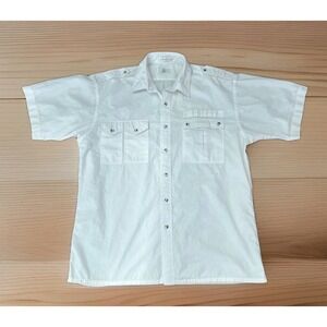 VTG Christain Dior Mens Button Shirt Miltary Safari Camp White Epaulet SS Large